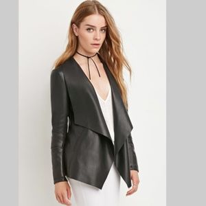Women's Black Draped Faux Leather Jacket